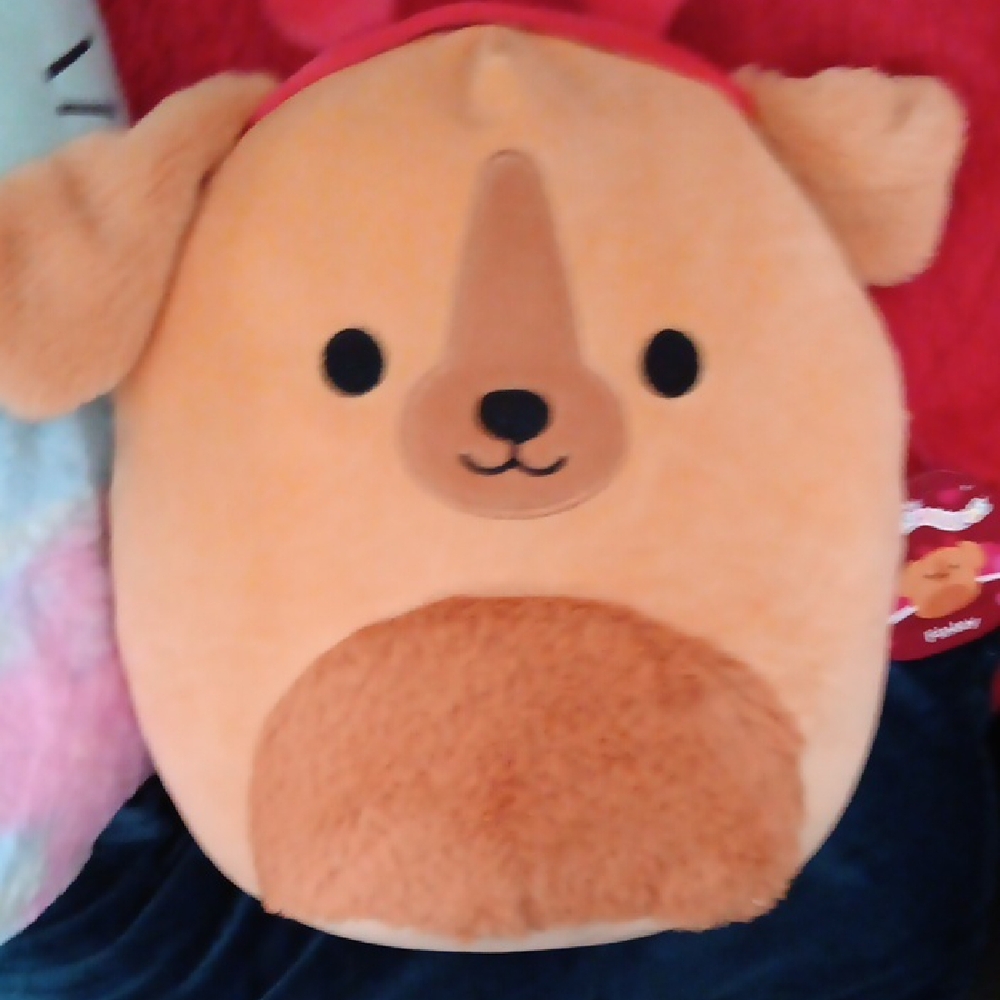 Squishmallows Tan Dog Plush Toy with heart headband called Finley 12"